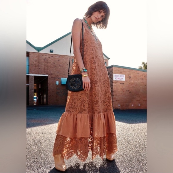 Chasing Unicorns Amongst the Leaves Tiered Lace Maxi Sundress in Rust - Picture 1 of 3